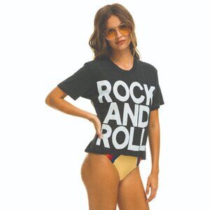 NWT Aviator Nation Rock and Roll Boyfriend Tee, Charcoal - Size XS